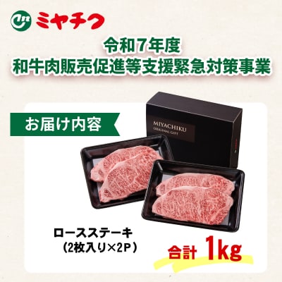 宮崎牛ロースステーキ4枚 (計1000g)A4～A5等級/内閣総理大臣賞[3068]