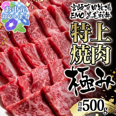 【お中元ギフト】黒毛和牛 特上焼肉セット500g　宮崎EMO　牛肉[2822]