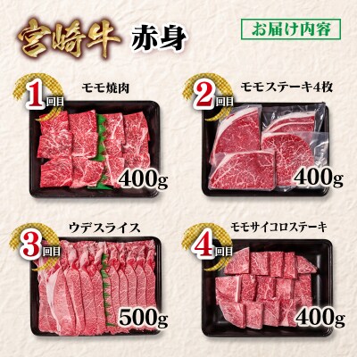 宮崎牛赤身4回定期便A4等級以上　焼肉&ステーキ&スライス&サイコロステーキya[2948]