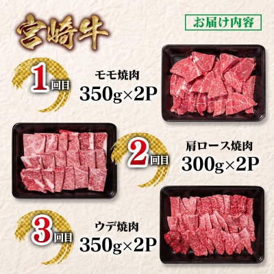 宮崎牛カルビ焼肉3回定期便A4等級以上　赤身&霜降りya[2655]