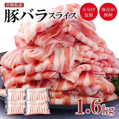 宮崎県産豚肉バラスライス しゃぶしゃぶ用 小分け 4パック 計1.6kg[2854]