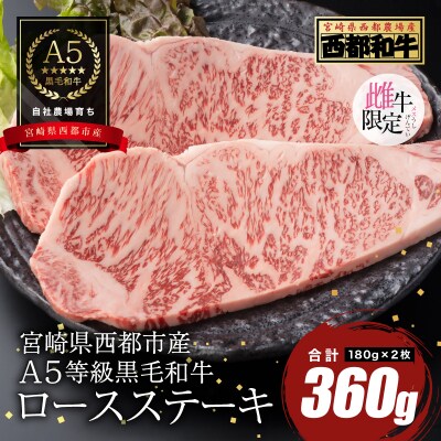 【A5等級黒毛和牛】ロースステーキ 2枚(180g×2)宮崎県産 カミチクファーム[2706]