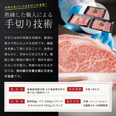 【A5等級黒毛和牛】食べ比べ焼肉(200g×3)宮崎県産 カミチクファーム[2707]
