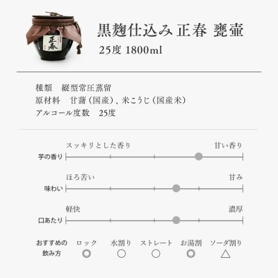 【父の日ギフト】本格芋焼酎　黒麹仕込み正春甕壺 25度 1800ml[1927]