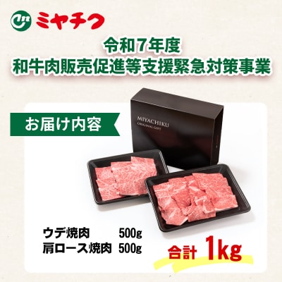 【お中元ギフト】【宮崎牛】焼肉セット1kg!! 4級以上ミヤチク<畜産農家応援>[3014]