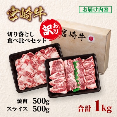 宮崎牛 訳あり切り落とし食べ比べ1kg  A4～A5等級 内閣総理大臣賞4連覇ya[2727]