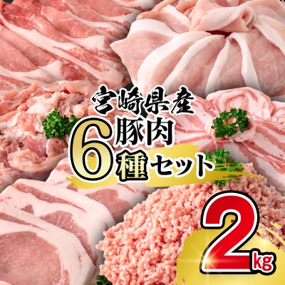 宮崎県産豚肉 6種バラエティ2kgセット小分け スライス/とんかつ/ミンチ/小間切れ[2870]