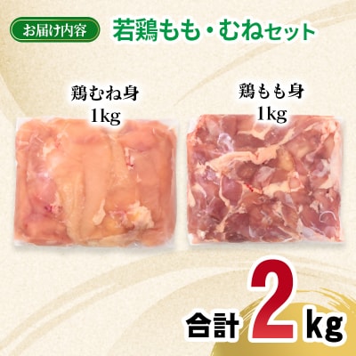 宮崎県産若鶏 もも肉 むね肉 合計2kg[2969]