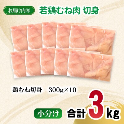 宮崎県産若鶏 むね肉 切身 カット 合計3kg(小分け300g×10パック)[2974]
