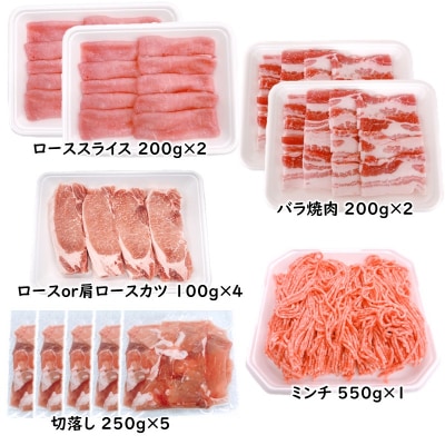 宮崎県産豚肉5種11パック合計3kgセット　ローススライス/豚バラ/切り落とし小分け[2990]