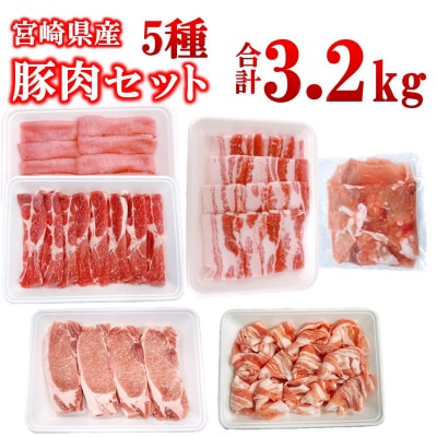 宮崎県産豚肉5種13パック合計3.2kgセット　ローススライス/豚バラ/切り落とし小分け[2991]