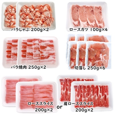 宮崎県産豚肉5種13パック合計3.2kgセット　ローススライス/豚バラ/切り落とし小分け[2991]