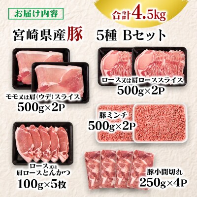宮崎県産豚肉 満載Bセット4.5kg 小分け スライス とんかつ 小間切れ ミンチ[3097]