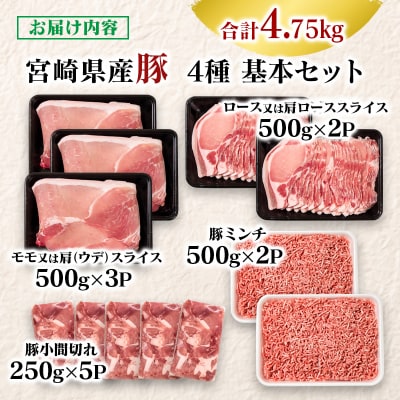 宮崎県産豚肉 満載セット4.75kg 小分け スライス 小間切れ ミンチ[3098]