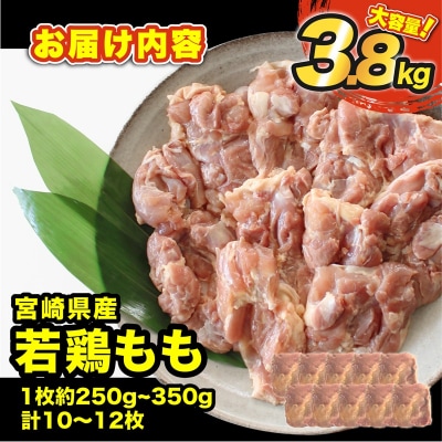 宮崎県産若鶏もも肉合計3.8kg(10枚～12枚)真空個包装/小分け[3053]