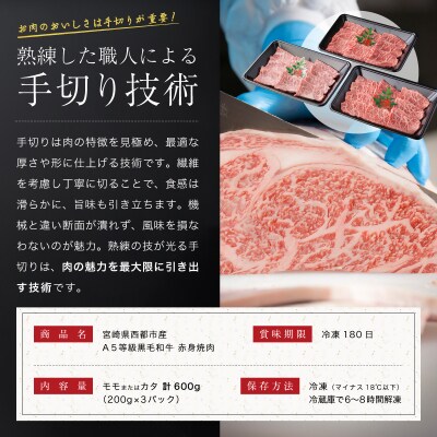【お中元ギフト】【A5等級黒毛和牛】赤身焼肉(200g×3)宮崎県産 カミチクファーム[2705]