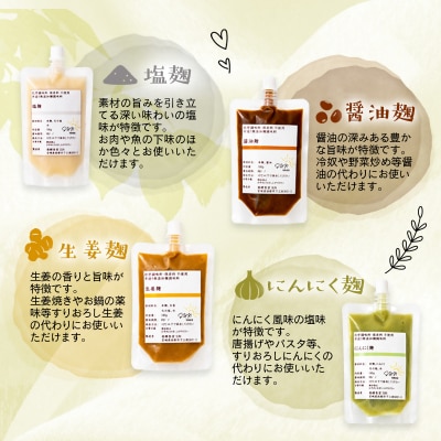 『麹調味料詰め合わせA』塩麹・醤油麹・生姜麹・にんにく麹 180ml×4 発酵食堂SUN[3253]