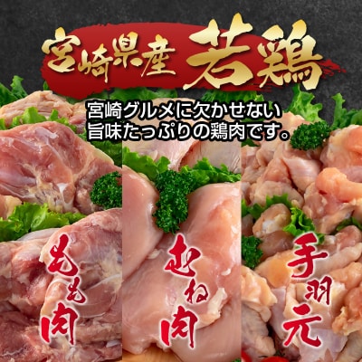 【5回定期便】宮崎県産若鶏もも肉 むね肉 手羽元5kg×5回　訳あり[3311]