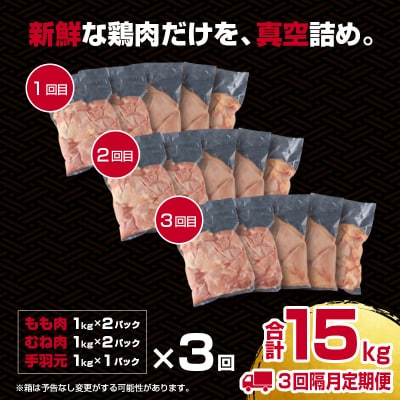 【5回定期便】宮崎県産若鶏もも肉 むね肉 手羽元5kg×5回　訳あり[3311]