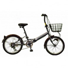 カゴ付き折りたたみ自転車 グレー