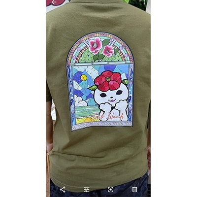 つばきねこLOVEGOTOシリーズ　つばきねこステンドグラスTシャツ(色:オリーブ)【Sサイズ】