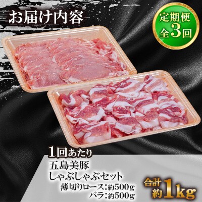 【毎月定期便】五島美豚 しゃぶしゃぶセット(薄切りロース・バラ各約500g)合計約1kg全3回
