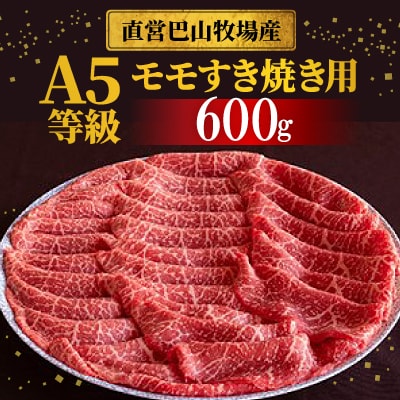 三河牛(黒毛和種)A5等級モモすき焼き用600g　直営巴山牧場産