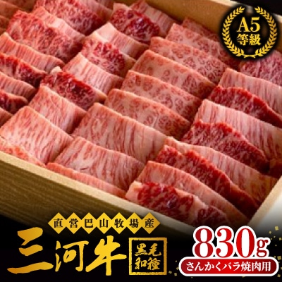 三河牛(黒毛和種)A5等級 さんかくバラ焼肉用 830g