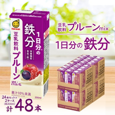 1日分の鉄分　豆乳飲料　プルーンmix　200ml　24本セット×2ケース