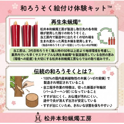 国内産ハゼの実蝋を100%使用〈伝統工芸品　和ろうそく〉絵付け体験キットTM小(丸型) 全工程手作り