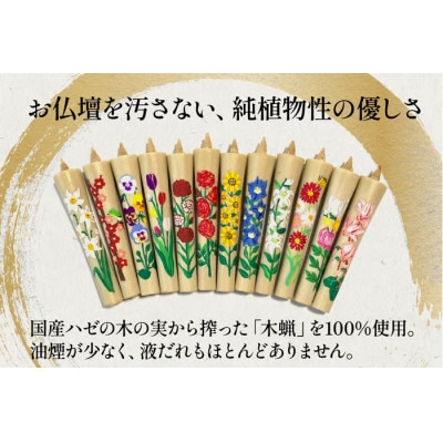 国内産ハゼの実蝋を100%使用　【春セット】岡崎手描き絵ろうそくイカリ型4匁　季節の花3本(黒箱入)