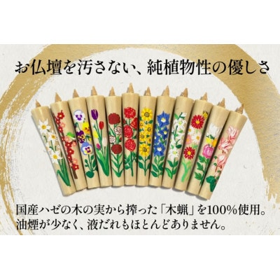 国内産ハゼの実蝋を100%使用　【夏セット】岡崎手描き絵ろうそくイカリ型4匁　季節の花3本(黒箱入)