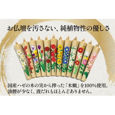 国内産ハゼの実蝋100%使用　【12ヶ月セット】岡崎手描き絵ろうそくイカリ型4匁　季節の花(黒箱入)