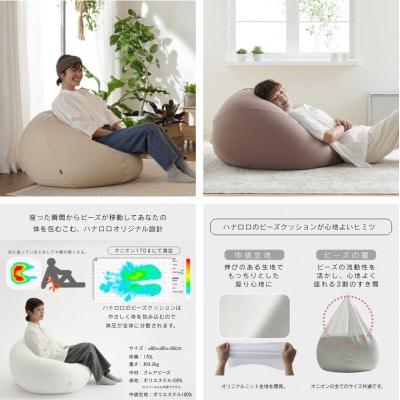 【ハナロロ】 ビーズクッション おっきいオニオン170リットル ニットカバー付(ブラック)