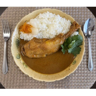 【食卓が騒然】骨付きモモ丸ごと1本!ビジュアル系チキンカレー/六ツ美のあの肉カレー辛口(5個セット)