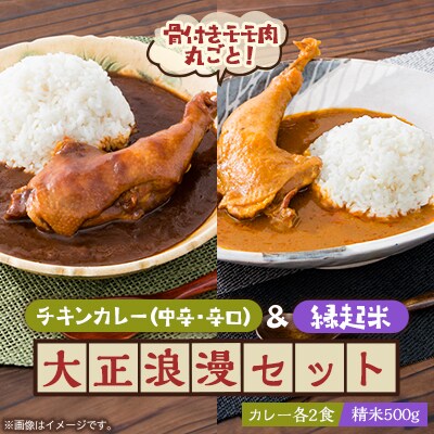 【六ツ美のあの肉カレー&萬歳】国産おやどり骨付きモモ1本入りカレー&復古米/大正浪漫セット(MIX)