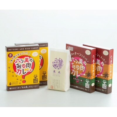 【六ツ美のあの肉カレー&萬歳】骨付きモモ1本入りチキンカレー&復古米/大正浪漫グルメセット(MIX)