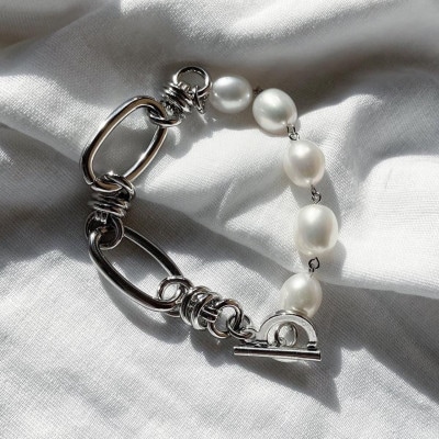 pearl bracelet silver men's