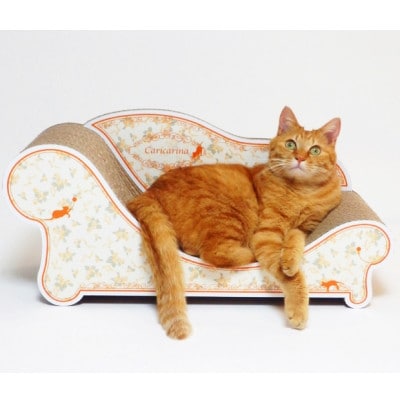 猫のおしゃれ爪とぎソファー「カリカリーナ Fiore」ローズオレンジ　グランデサイズ