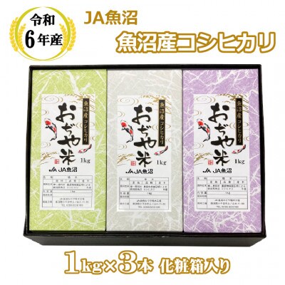【令和6年産】魚沼産コシヒカリ おぢや米 1kg×3本(化粧箱入) JA魚沼