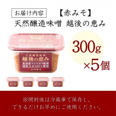 山崎醸造 みそ 天然醸造味噌 越後の恵み 300g×5個 国産大豆100% 新潟県 小千谷市