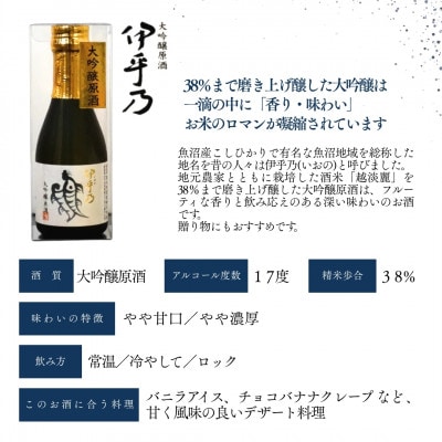 高の井酒造 伊乎乃 大吟醸原酒 180ml×1本(クリア カートン入)日本酒  新潟県小千谷市