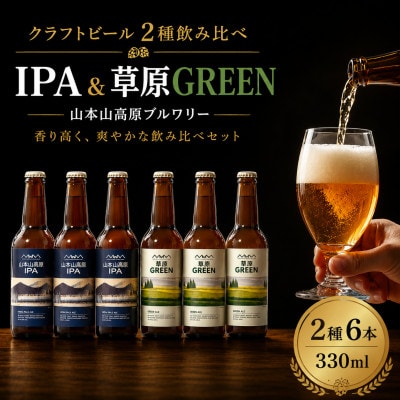 クラフトビール 定番2種飲み比べ 計6本(330ml×各3本) IPA&草原GREEN