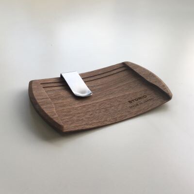 【雪国の無垢材使用】ストーリオ 電子マネークリップ クルミ