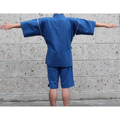 武州正藍染　甚平　あさぎ　Lサイズ