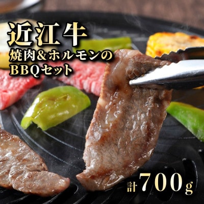 近江牛焼肉とホルモン 旨味タレ付けミックスセット2〜3人分(BBQセット)計700g