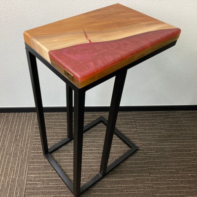 世界に1つだけのウッドレジンサイドテーブル【レッド:ケヤキ】t002