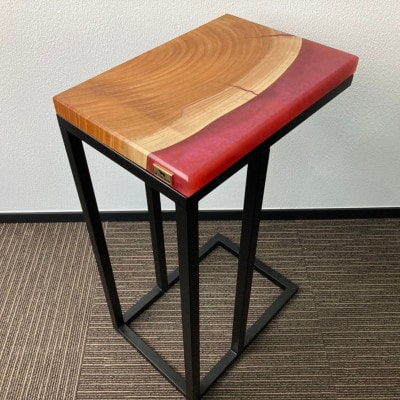世界に1つだけのウッドレジンサイドテーブル【レッド:ケヤキ】t003
