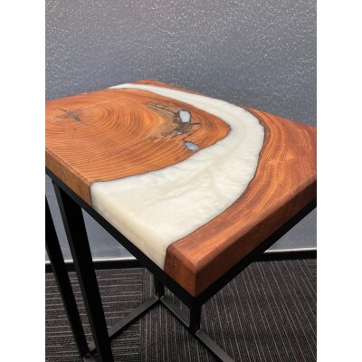 世界に1つだけのウッドレジンサイドテーブル【ホワイト:ケヤキ】t008