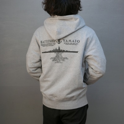 ジップアップパーカー【戦艦大和(背中横姿)】(ミックスグレー) XL(LL)サイズ